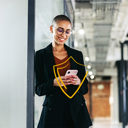 woman using mobile phone securely